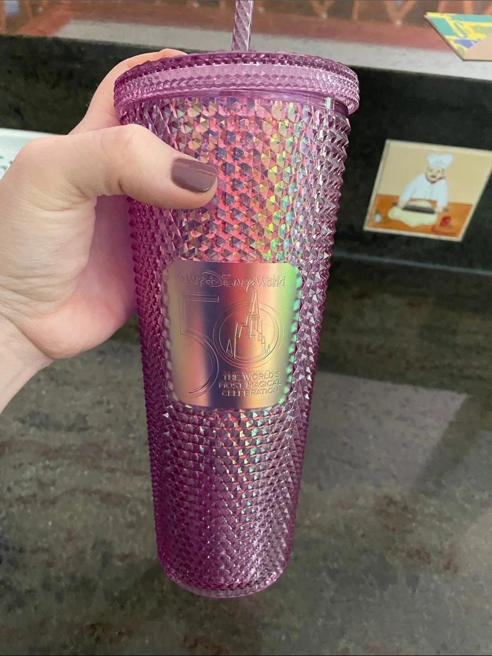 Starbucks Iridescent Purple Studded Tumbler Straw New Disney 50th Celebration